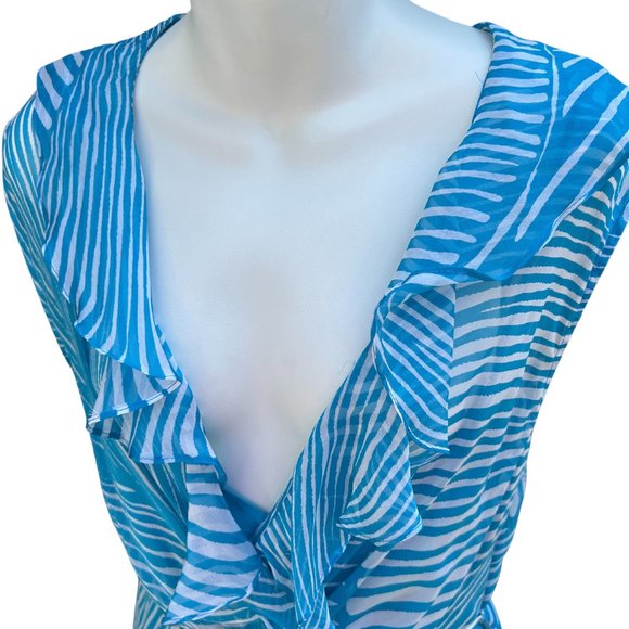 Milly of New York Sleeveless V-Neck Midi Dress Blue & White Size 10 - Picture 3 of 12